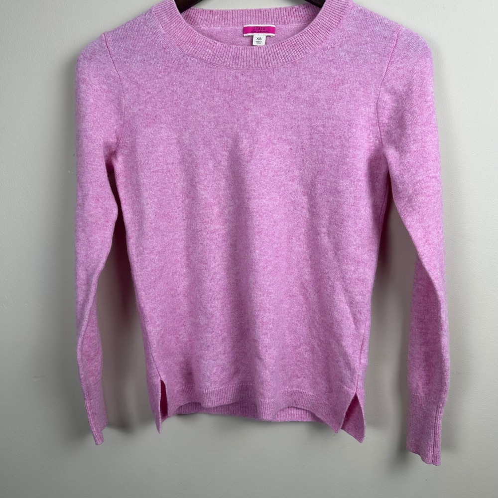 J.Crew Women's 100% Cashmere Sweater XS Pink Crewneck Long Sleeve Side Slit